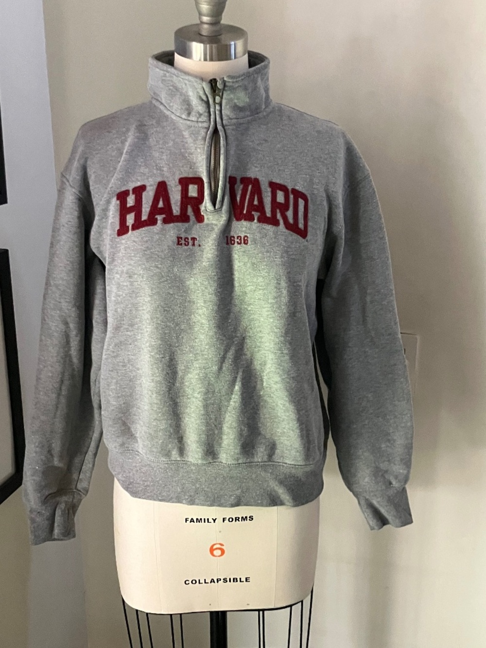 Jansport Harvard Gray Quarter-Zip Sweatshirt with Felt Appliqué Lettering